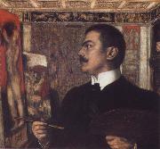 Franz von Stuck Self-Portrait at the Easel oil on canvas